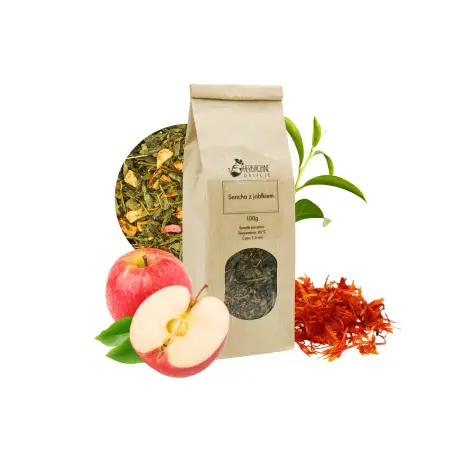 Zielona herbata Sencha z jabłkiem pakowana 100g