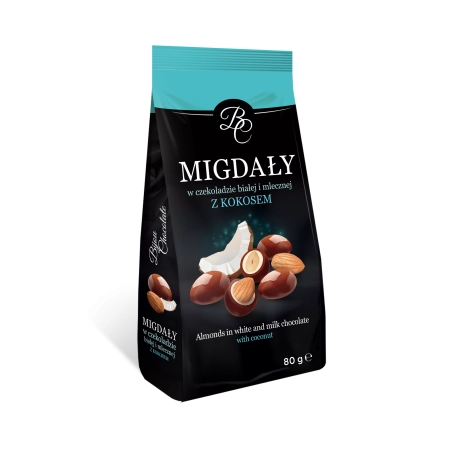 Migdały w czekoladzie mlecznej i białej z kokosem 80g