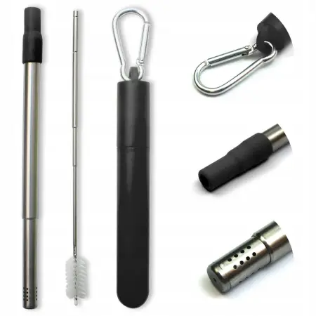 BOMBILLA TURISMO SKŁADANA 21cm CZARNE ETUI + SZCZOTECZKA STAL NIERDZEWNA