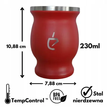 MATERO UN ACERO RED 230 ML NACZYNIE KUBEK DO YERBA MATE STAL NIERDZEWNA